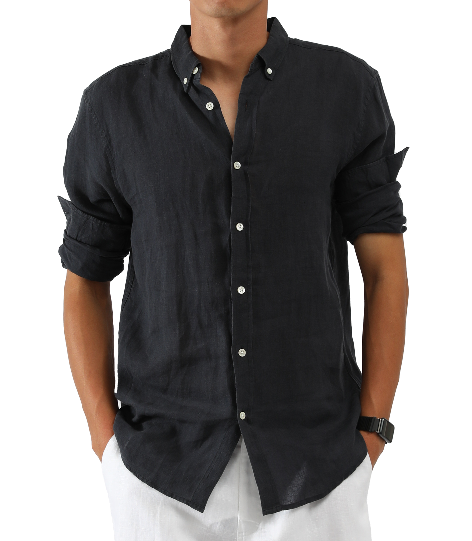 Slim Fit Linen Shirt  | Navy