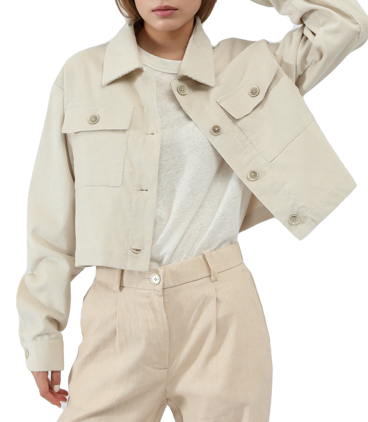 Cropped Corduroy Shacket