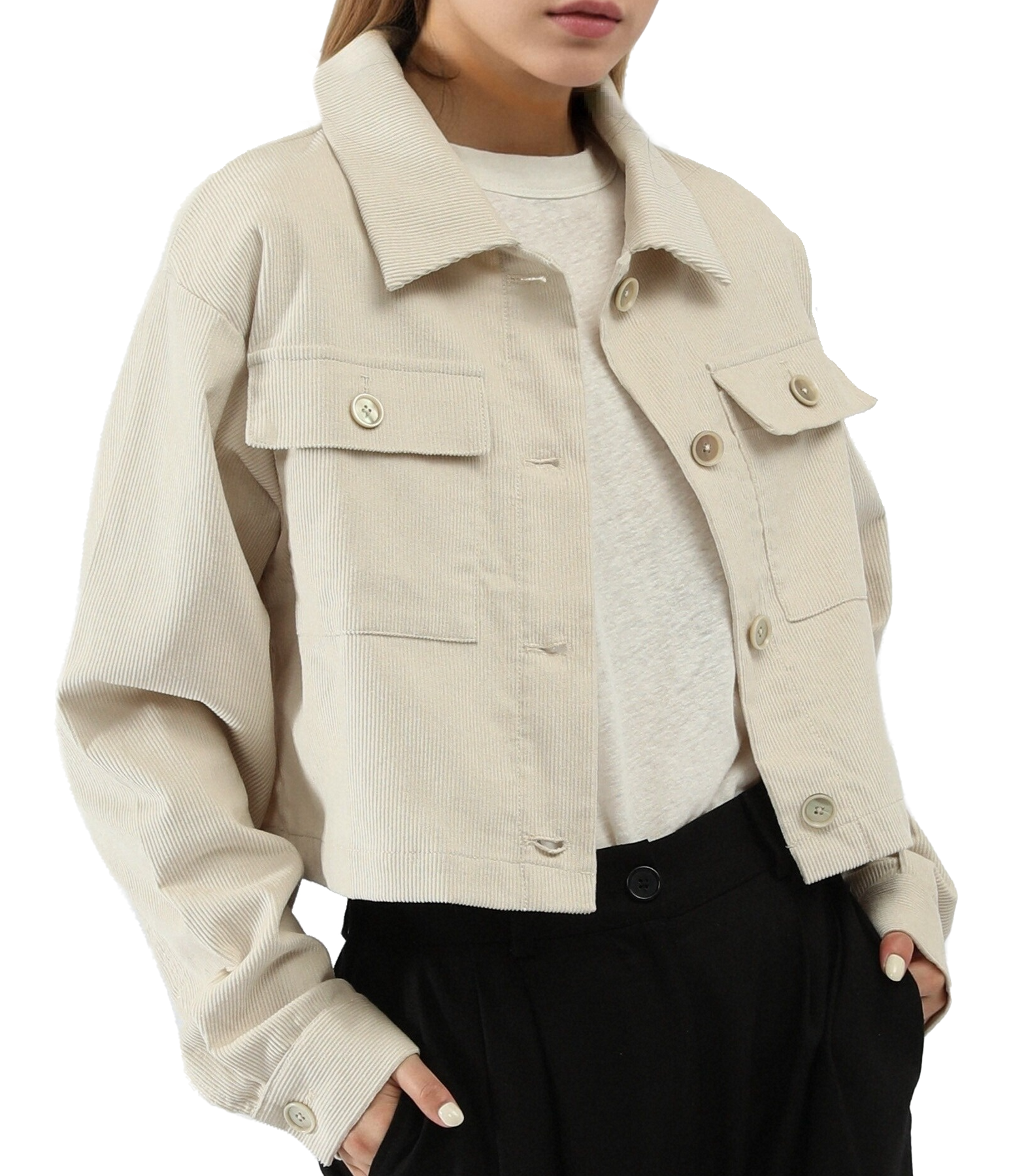 Cropped Corduroy Shacket