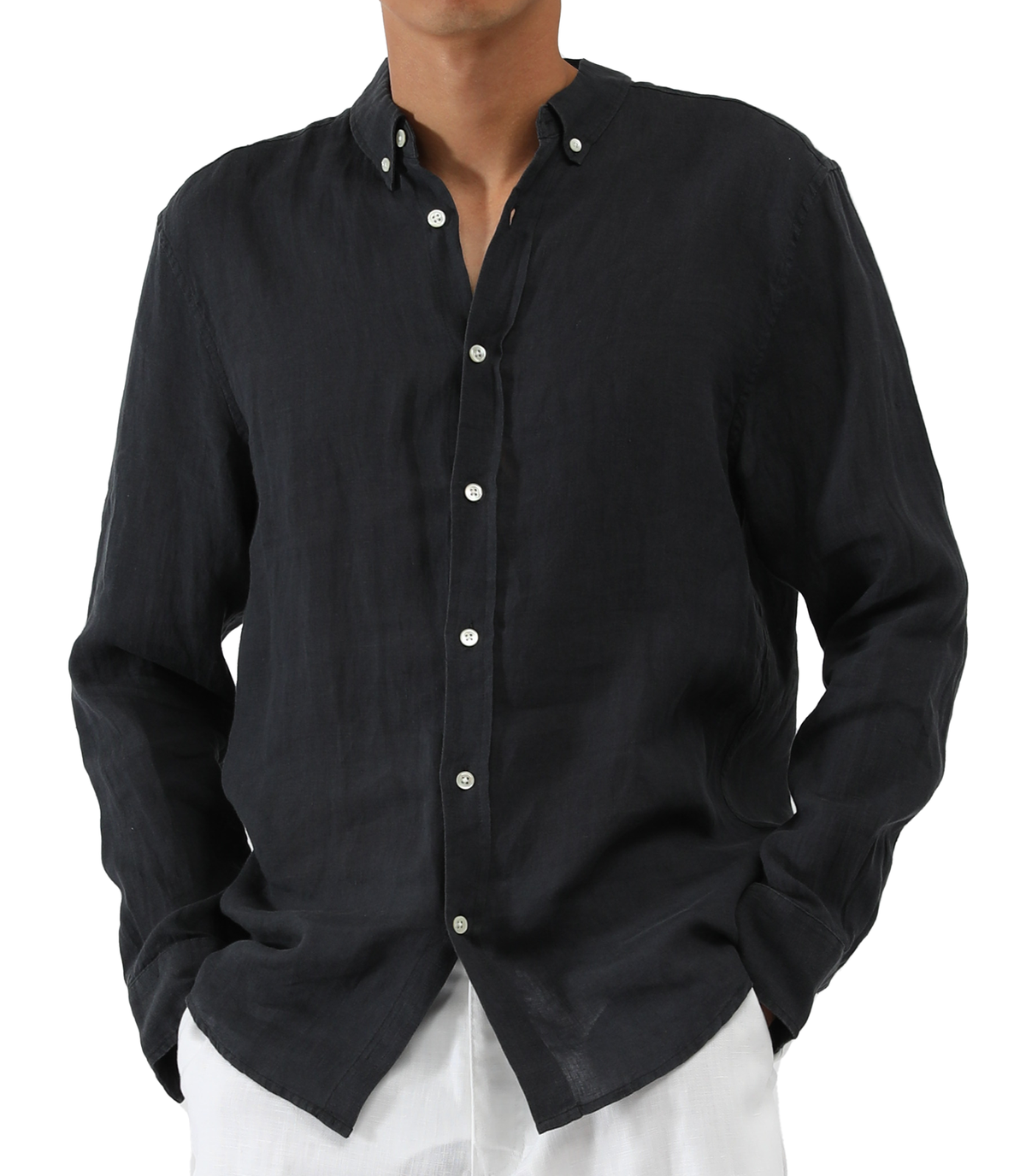 Slim Fit Linen Shirt  | Navy