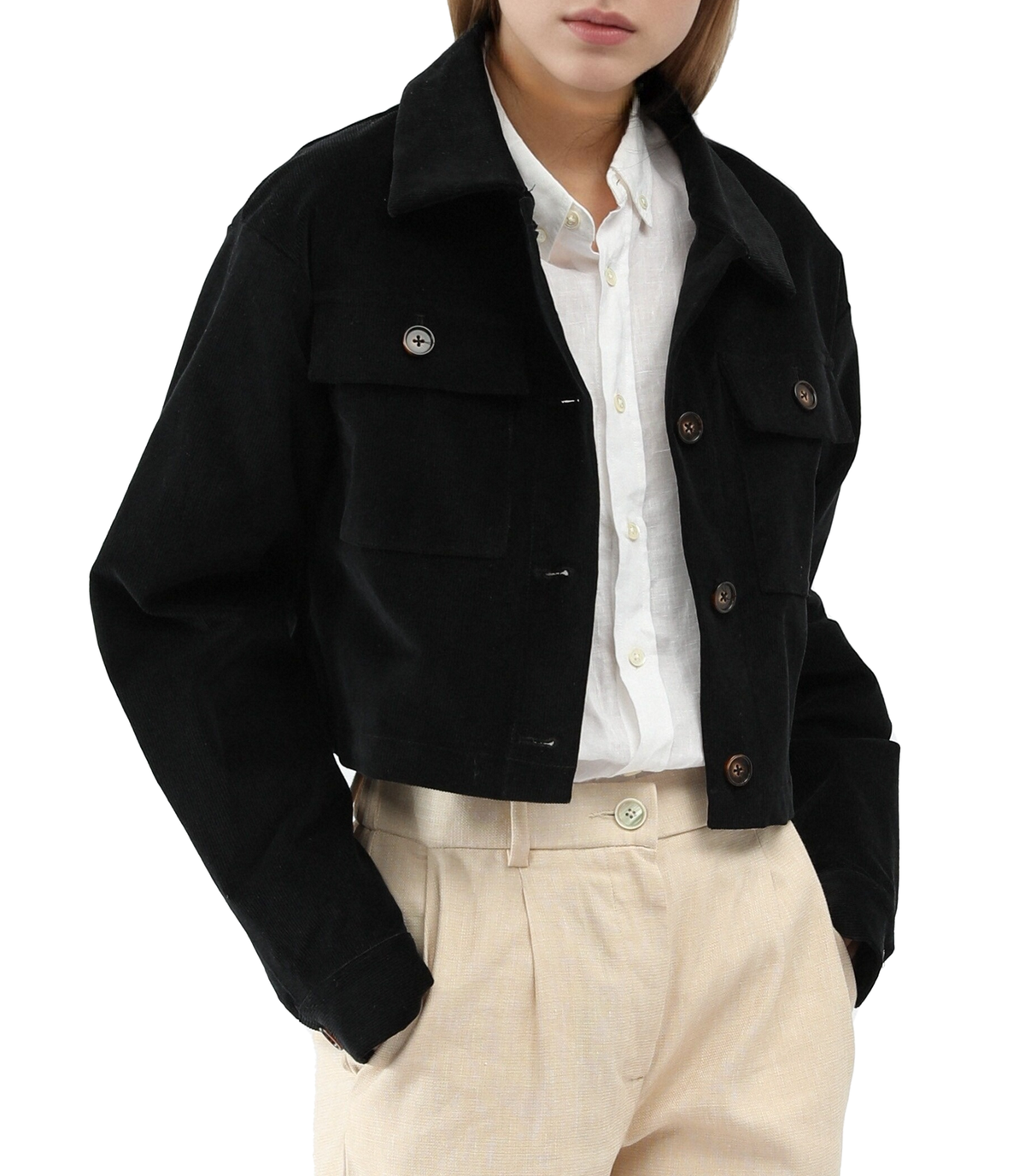 Cropped Corduroy Shacket